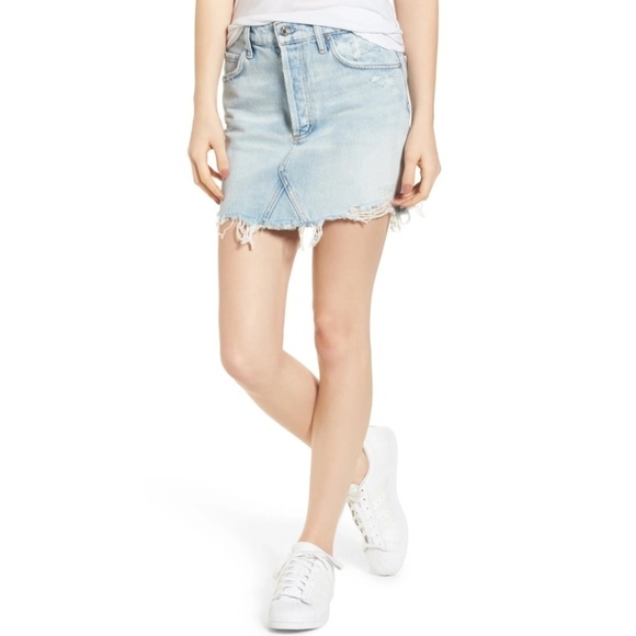 NWT AGOLDE Quinn High Rise Cutoff Denim Miniskirt 27 - Picture 2 of 16